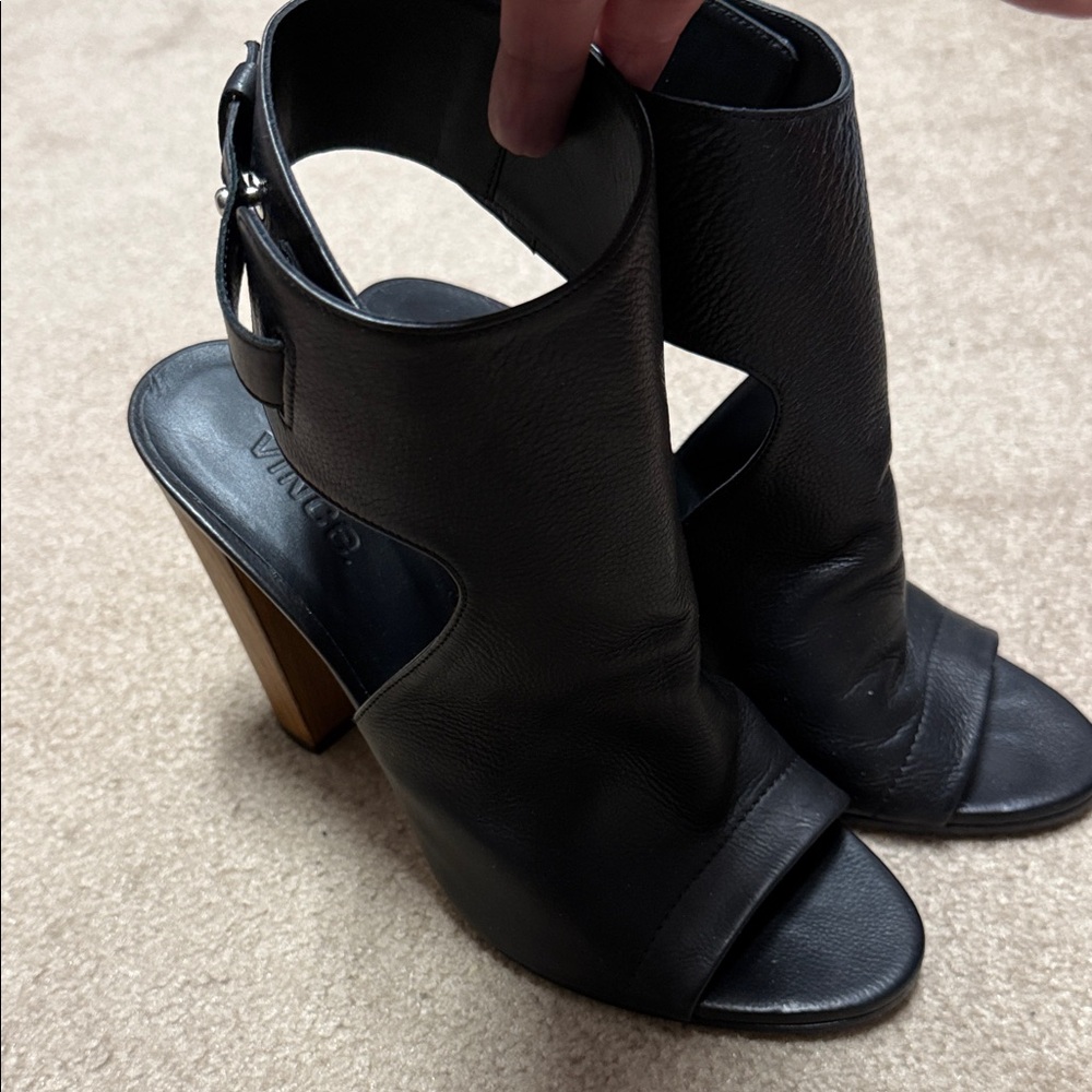 Vince Black Leather Heeled Sandals